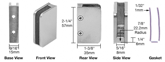 C.R. Laurence CRL Brushed Stainless 1/4&quot; Right Hand Closed Bottom Post Glass Clip | SA95BS