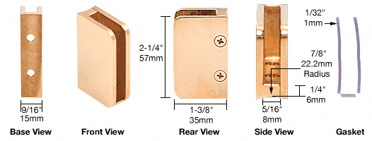 C.R. Laurence CRL Polished Brass 1/4&quot; Left Hand Post Glass Clip | SA96BR