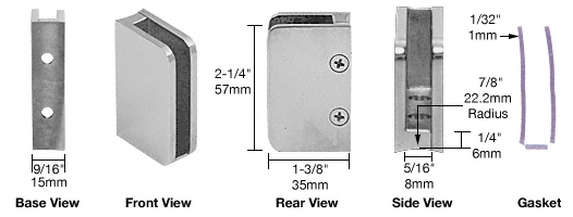 C.R. Laurence CRL Brushed Stainless 1/4&quot; Left Hand Post Glass Clip | SA96BS