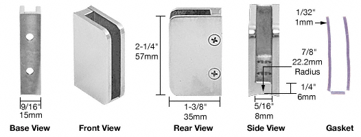C.R. Laurence CRL Polished Stainless 1/4&quot; Left Hand Post Glass Clip | SA96PS