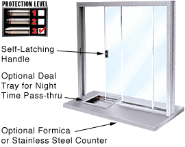 C.R. Laurence CRL Satin Anodized Bullet Resistant Level 3 Manual Sliding Service Windows | SBRWA3