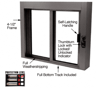 C.R. Laurence CRL Duranodic Bronze Bullet Resistant Level 1 Exterior Manual Sliding Service Windows | SBRWEXDU1
