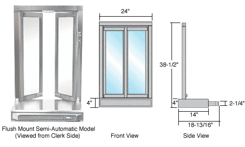 C.R. Laurence CRL Satin Anodized Finish Self Closing Flush Mount Bi-Fold Service Window | SCBFW1A