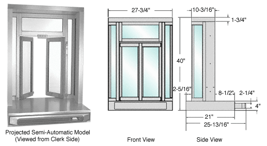 C.R. Laurence CRL Satin Anodized Finish Self Closing Projected Bi-Fold Service Window | SCBFW2A