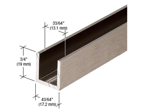 C.R. Laurence CRL Brushed Nickel 1/2&quot; Fixed Panel Shower Door Deep-U Channel - 12 ft long | SDCD1212BN
