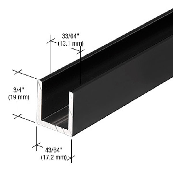 CRL Matte Black 1/2&quot; Fixed Panel Shower Door Deep-U Channel - 12 ft long | SDCD1212MBL