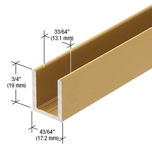 CRL Stain Brass 1/2&quot; Fixed Panel Shower Door Deep-U Channel - 12 ft long | SDCD1212SB