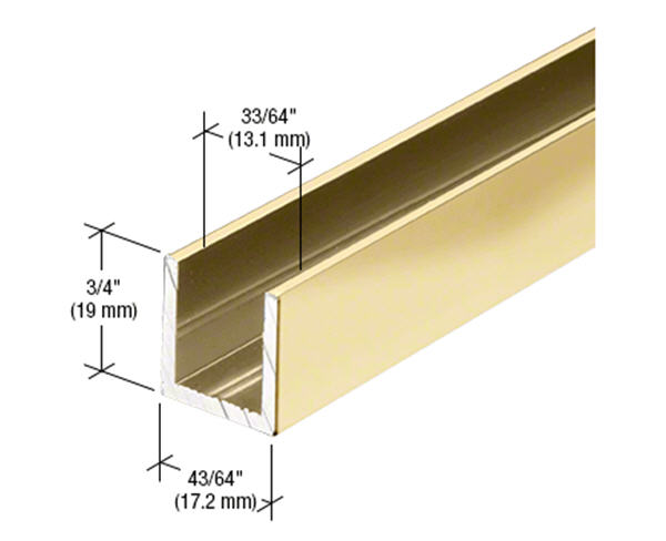 C.R. Laurence CRL Brite Gold Anodized 1/2&quot; Fixed Panel Shower Door Deep U-Channel - 95 in long | SDCD12BGA