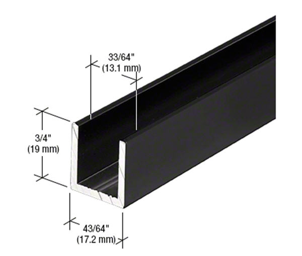 C.R. Laurence CRL Black 1/2&quot; Fixed Panel Shower Door Deep-U Channel - 95 in long | SDCD12BL
