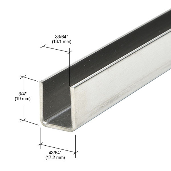 CRL 316 Brushed Stainless Steel Frameless Shower Door Deep U-Channel for 1/2&quot; Thick Glass - 95 in long | SDCD12BS