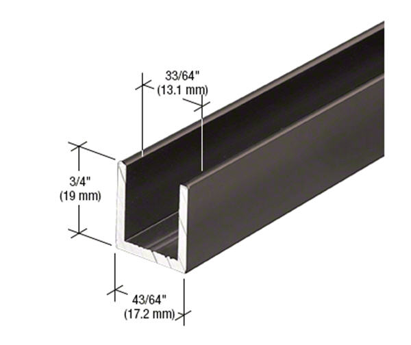 C.R. Laurence CRL Gun Metal 1/2&quot; Fixed Panel Shower Door Deep-U Channel - 95 in long | SDCD12GM