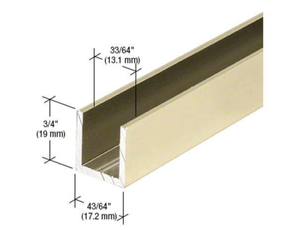 C.R. Laurence CRL Satin Brass 1/2&quot; Fixed Panel Shower Door Deep-U Channel - 95 in long | SDCD12SB