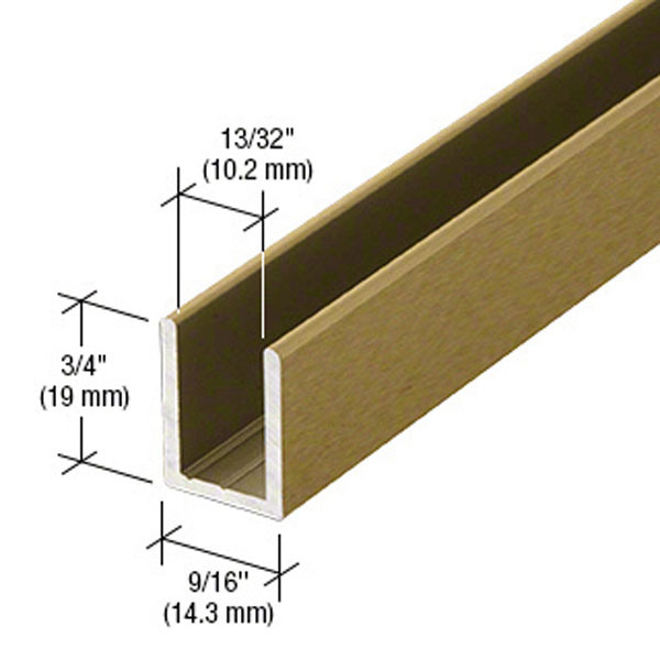 CRL Antique Brass Frameless Shower Door Aluminum Deep U-Channel for 3/8&quot; Thick Glass - 95 in long | SDCD38ABRS