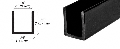 C.R. Laurence CRL Black Frameless Shower Door Aluminum Deep U-Channel for 3/8&quot; Thick Glass - 95 in long | SDCD38BL