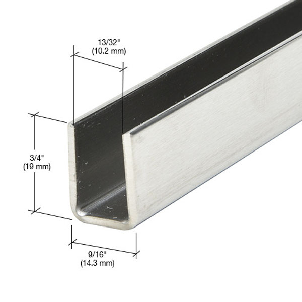 CRL 316 Brushed Stainless Frameless Shower Door Aluminum Deep U-Channel for 3/8&quot; Thick Glass - 95 in long | SDCD38BS