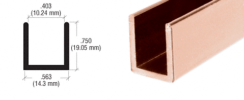 C.R. Laurence CRL Polished Copper Frameless Shower Door Aluminum Deep U-Channel for 3/8&quot; Thick Glass - 95 in long | SDCD38PC0