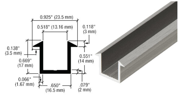 CRL Brite Anodized U-Channel for 1/2&quot; Glass Recess - 95 in long | SDCF12BA