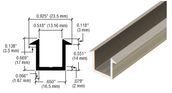 CRL Brushed Nickel U-Channel for 1/2&quot; Glass Recess - 95 in long | SDCF12BN