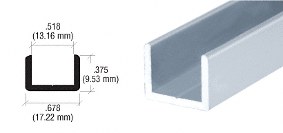 C.R. Laurence CRL Brite Anodized Frameless Shower Door Aluminum Regular U-Channel for 1/2&quot; Thick Glass - 95 in long | SDCR12BA