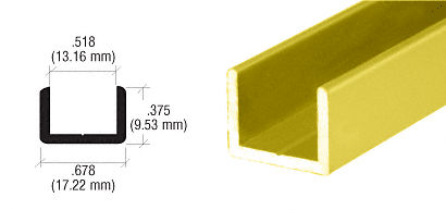 C.R. Laurence CRL Brite Gold Anodized Frameless Shower Door Aluminum Regular U-Channel for 1/2&quot; Thick Glass - 95 in long | SDCR12BGA