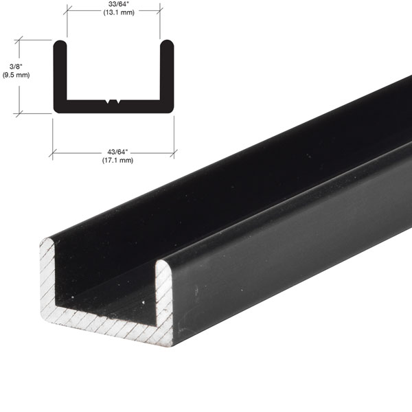 CRL Matte Black Frameless Shower Door Aluminum Regular U-Channel for 1/2&quot; Thick Glass - 95 in long | SDCR12MBL
