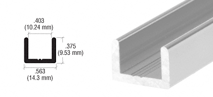 C.R. Laurence CRL Brite Anodized Frameless Shower Door Aluminum Regular U-Channel for 3/8&quot; Thick Glass - 95 in long | SDCR38BA