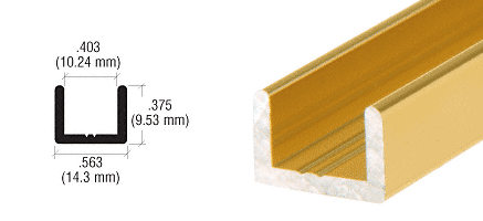 C.R. Laurence CRL Brite Gold Anodized Frameless Shower Door Aluminum Regular U-Channel for 3/8&quot; Thick Glass - 95 in long | SDCR38BGA