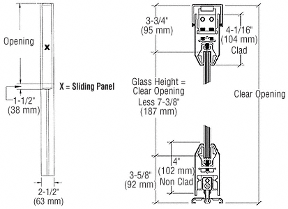 C.R. Laurence CRL Brushed Stainless X-/-X Format Sliding Door Entrance System - 4&quot; Top and Bottom Tapered Rail | SDR1ABS