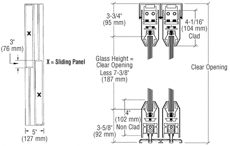 C.R. Laurence CRL Polished Stainless XX Format Sliding Door Entrance System - 4&quot; Top and Bottom Tapered Rail | SDR2BPS