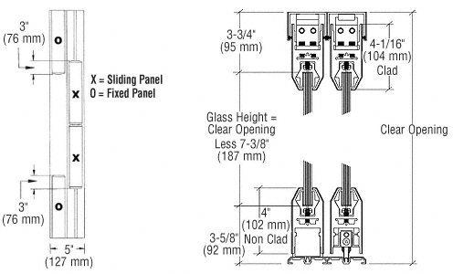 C.R. Laurence CRL Satin Brass OXXO Format Sliding Door Entrance System - 4&quot; Top and Bottom Tapered Rail | SDR4FSB