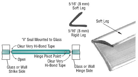 C.R. Laurence CRL Translucent Vinyl Edge &quot;V&quot; Seal for 1/4&quot; Maximum Gap Without Tape - 95 in long - 5 Pack | SDTS