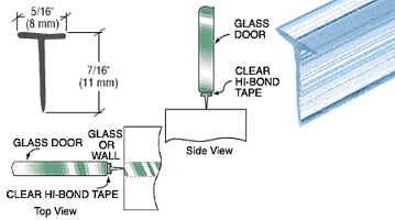 CRL Translucent Vinyl Edge &quot;T&quot; Wipe with Pre-Applied Tape for 7/16&quot; Maximum Gap - 95 in long - Pack of 5 | SDTWT2
