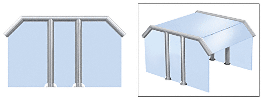 C.R. Laurence CRL Elegant 123 Series Sneeze Guard - 2&quot;  Brushed Stainless Tubing, Glass On Slants, Top, and One End or Both Ends  | SG0123BS