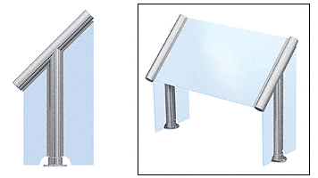 C.R. Laurence CRL Elegant 125 Series Sneeze Guard - 2&quot; Brushed Stainless Tubing, Glass On Slant, and One End or Both Ends  | SG0125BS