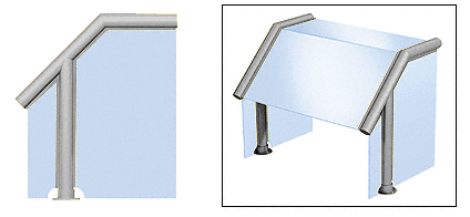 C.R. Laurence CRL Elegant 129 Series Sneeze Guard - 2&quot; Brushed Stainless Tubing, Glass On Slant, Top, and One End or Both Ends  | SG0129BS