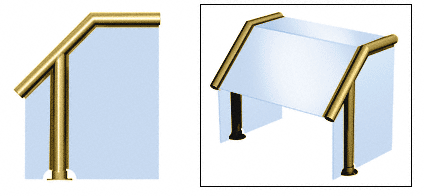 C.R. Laurence CRL Elegant 129 Series Sneeze Guard - 2&quot; Polished Brass Tubing, Glass On Slant, Top, and One End or Both Ends  | SG0129PB