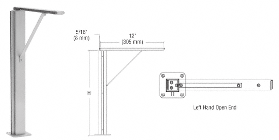 C.R. Laurence CRL Brushed Stainless Left Hand Open End 18&quot; Plaza Series Sneeze Guard Post With Top Shelf | SG40018LEBS