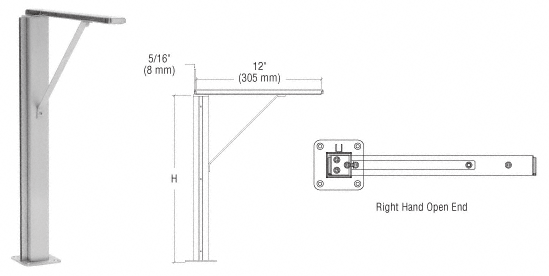 C.R. Laurence CRL Brushed Stainless Right Hand Open End 18&quot; Plaza Series Sneeze Guard Post With Top Shelf | SG40018REBS