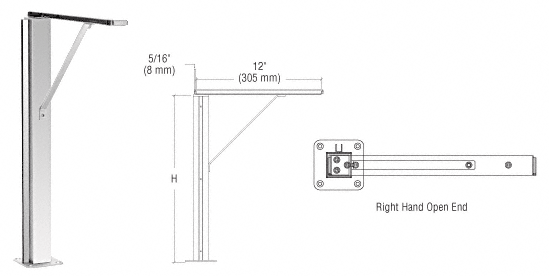 C.R. Laurence CRL Polished Stainless Right Hand Open 24&quot; Plaza Series Sneeze Guard Post With Top Shelf ***MADE TO ORDER*** 2-3 WEEK LEAD TIME | SG40024REPS