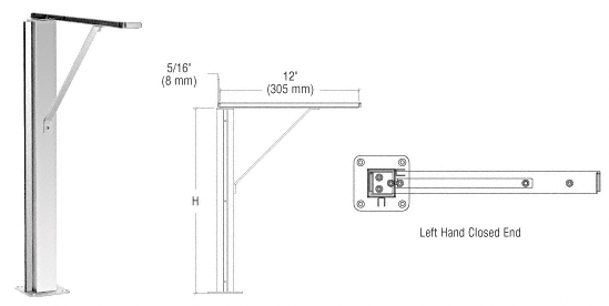 C.R. Laurence CRL Polished Stainless Left Hand Closed 24&quot; Plaza Series Sneeze Guard Post With Top Shelf ***MADE TO ORDER*** 2-3 WEEK LEAD TIME | SG40124LEPS