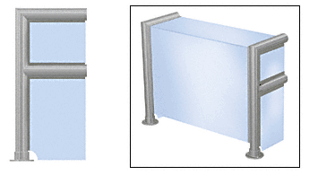 C.R. Laurence CRL Elegant 143 Series Sneeze Guard - 1-1/2&quot; Brushed Stainless Tubing, Glass On Top, Shelf, Front, and One End or Both Ends  | SG5143BS