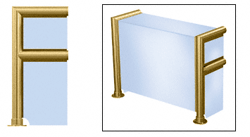 C.R. Laurence CRL Elegant 143 Series Sneeze Guard - 1-1/2&quot; Polished Brass Tubing, Glass On Top, Shelf, Front, and One End or Both Ends  | SG5143PB