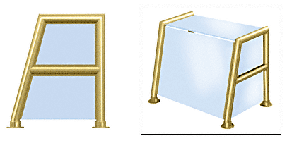 C.R. Laurence CRL Elegant 161 Series Sneeze Guard - 1-1/2&quot; Polished Brass Tubing, Glass On Top, Shelf, Front, and One or Both Ends  | SG5161PB