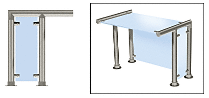 C.R. Laurence CRL Contemporary 208 Series Sneeze Guard - 1-1/2&quot; Brushed Stainless Tubing, Glass On Top, Front, and One or Both Ends  | SG5208BS