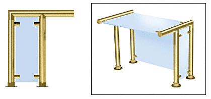 C.R. Laurence CRL Contemporary 208 Series Sneeze Guard - 1-1/2&quot; Polished Brass Tubing, Glass On Top, Front, and One or Both Ends  | SG5208PB