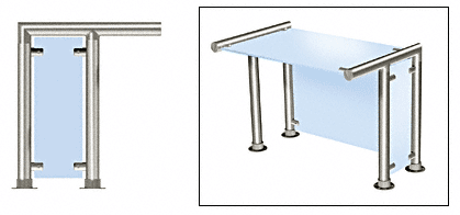 C.R. Laurence CRL Contemporary 208 Series Sneeze Guard - 1-1/2&quot; Polished Stainless Tubing, Glass On Top, Front, and One or Both Ends  | SG5208PS