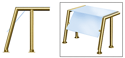 C.R. Laurence CRL Contemporary 303 Series Sneeze Guard - 1-1/2&quot; Polished BrassTubing, Glass On Top and Front Only Moveable Glass  | SG5303PB