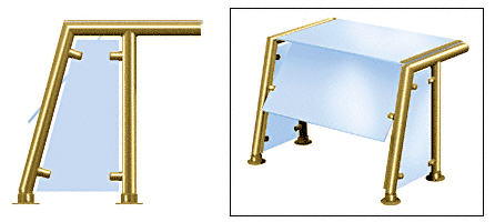 C.R. Laurence CRL Contemporary 304 Series Sneeze Guard - 1-1/2&quot; Polished Brass Tubing, Glass On Top, Front, and One or Both Ends Moveable Glass  | SG5304PB