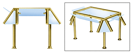 C.R. Laurence CRL Contemporary 307 Series Sneeze Guard - 1-1/2&quot; Polished Brass Tubing, Glass On Slants and Top Only Moveable Glass  | SG5307PB