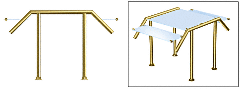 C.R. Laurence CRL Contemporary 308 Series Sneeze Guard - 1-1/2&quot; Polished Brass Tubing, Glass On Slants and Top Only Moveable Glass  | SG5308PB